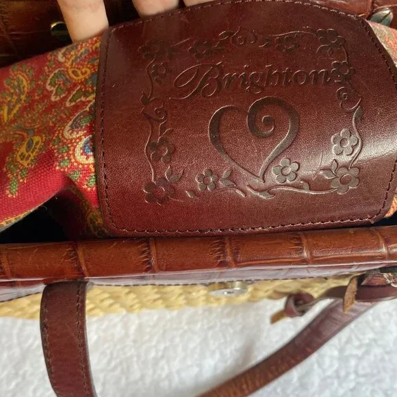 Authentic Brighton Ruth Woven Straw Satchel Bag with leather trim and handles - Picture 2 of 15